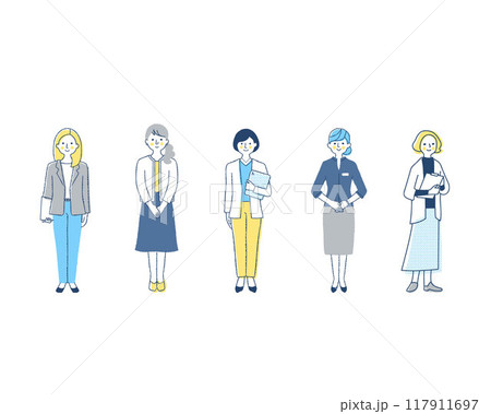 さまざまな職種の働く女性5人 117911697