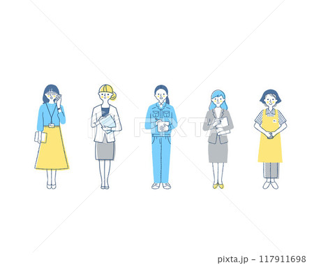 さまざまな職種の働く女性5人 さまざまな職種の働く女性5人 117911698
