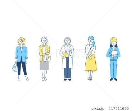 さまざまな職種の働く女性5人 さまざまな職種の働く女性5人 117911699
