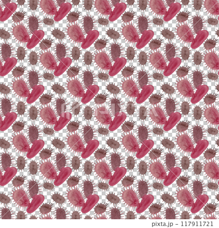 Cactuses in red colors. Abstract colorful pattern. Flower prickly in watercolor style. Modern Art. Retro vintage design. Seamless background. Spikes in a trendy style 117911721