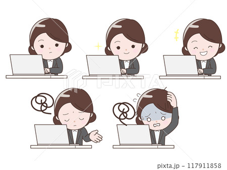 デスクワークのビジネスウーマンセット 117911858