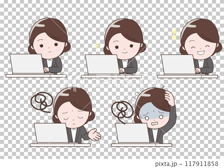 デスクワークのビジネスウーマンセット 117911858