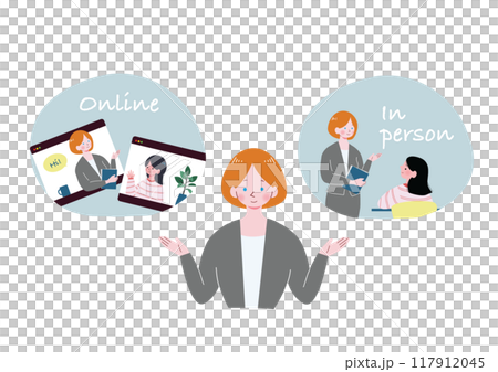 一位白人女性在英語會話課上解釋 一位白人女性在英語會話課上解釋 117912045