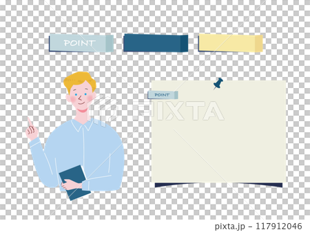 Illustration of a Caucasian man giving advice on key points 117912046