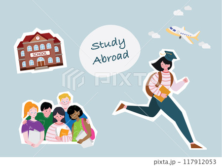 留学に旅立つ女の子のイラストセット 留学に旅立つ女の子のイラストセット 117912053