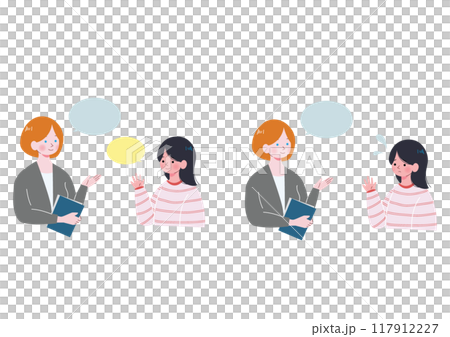 A white woman and a Japanese girl having a conversation 117912227