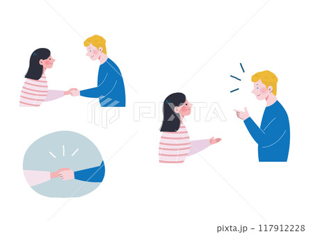 握手をして自己境界する日本人女性と白人男性 握手をして自己境界する日本人女性と白人男性 117912228