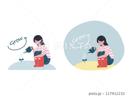 新芽にジョーロで水をあげる女の子 117912232