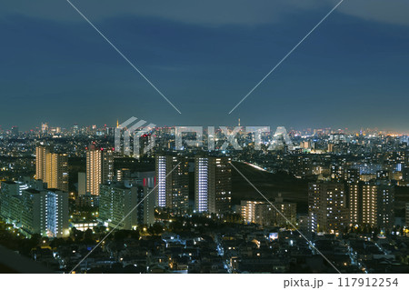 川崎駅周辺～東京都心部・東京タワー・スカイツリー方面の眺望夜景 117912254