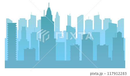 Cityscape skyscrapers blue silhouettes. Urban buildings background 117912283