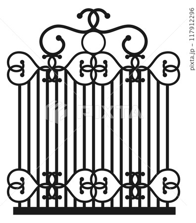 Park fence. Classic urban decorative metal picket Park fence. Classic urban decorative metal picket 117912296