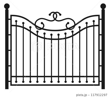 Decorative metal lattice fence. Iron black railing 117912297