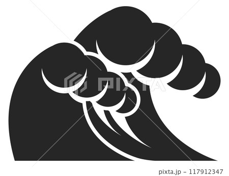 Surfing wave black icon. Storm ocean tsunami Surfing wave black icon. Storm ocean tsunami 117912347
