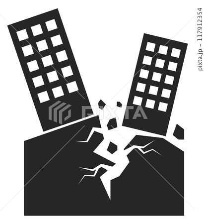 Earthquake black icon. Building damage. Nature disaster Earthquake black icon. Building damage. Nature disaster 117912354