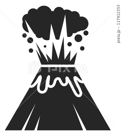 Volcano eruption black icon. Natural mountain disaster 117912355