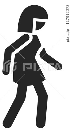 Walking woman pictogram. Black female silhouette side view 117912372
