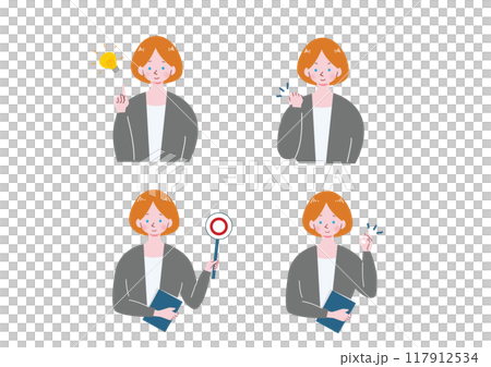 Illustration set of a Caucasian woman in a suit 117912534