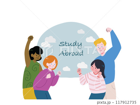 ガッツポーズする留学生のイラスト 117912735