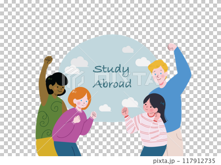 ガッツポーズする留学生のイラスト 117912735