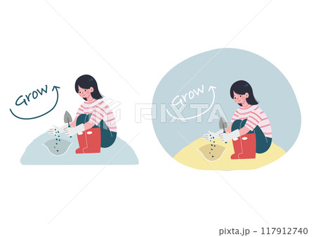 庭に種を植える女の子 117912740