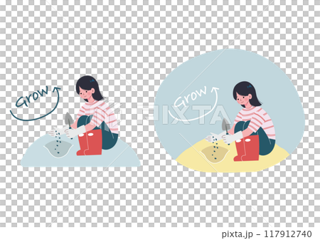 庭に種を植える女の子 117912740