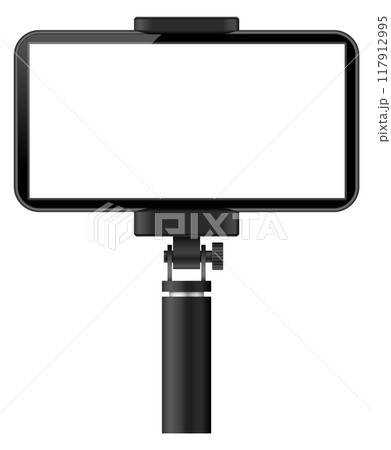Smartphone mockup on selfie stick. White screen app 117912995