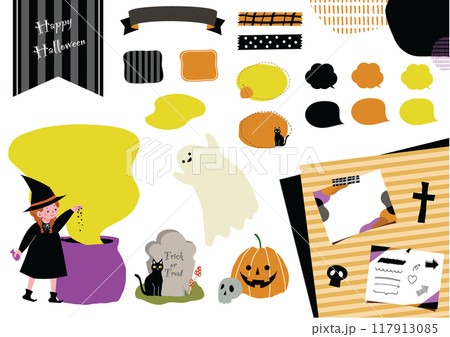 魔女見習いの女の子のハロウィンあしらいセット 魔女見習いの女の子のハロウィンあしらいセット 117913085