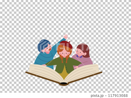 Autumn illustration of cute children reading 117913088