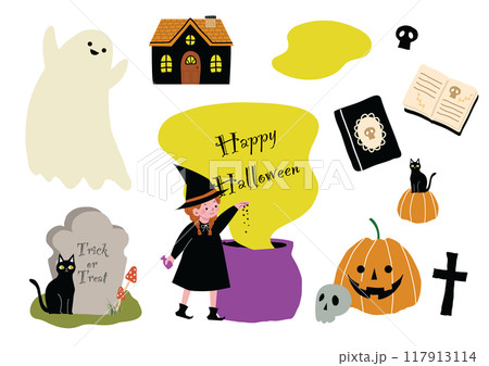 可愛いハロウィンのイラストセット 117913114