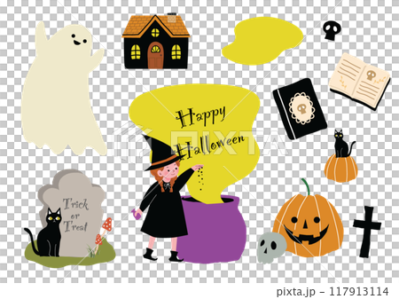 Cute Halloween illustration set 117913114