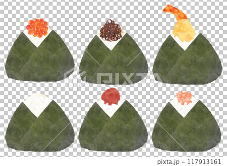 大きな海苔で包んだおにぎりのセット　水彩タッチ 117913161