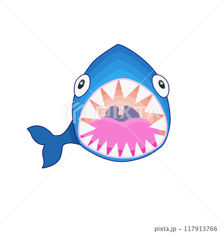 Purple Shark with Open Mouth Cute Vector Cartoon Drawing 117913766