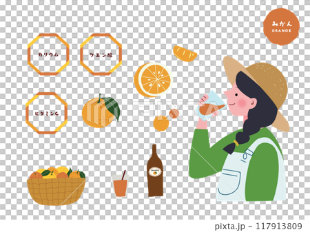 一個女人喝橙汁的插圖 117913809