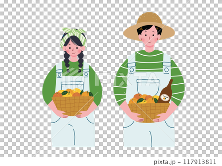 みかんを収穫する男女のイラスト 117913811