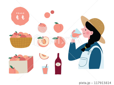桃の果樹園のイラストセット 117913814