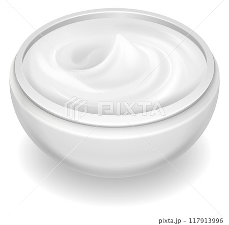 Realistic cream texture in open cosmetic jar. White mockup Realistic cream texture in open cosmetic jar. White mockup 117913996
