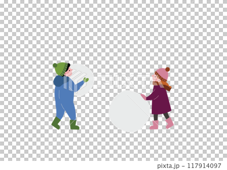 孩子們在外面雪地玩耍的插畫 117914097