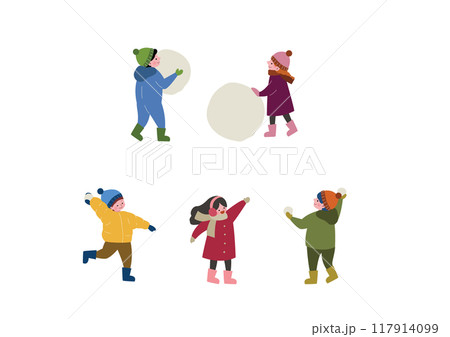 外で雪遊びをする子供たちのイラスト 外で雪遊びをする子供たちのイラスト 117914099