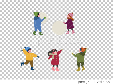 孩子們在外面雪地玩耍的插畫 孩子們在外面雪地玩耍的插畫 117914099