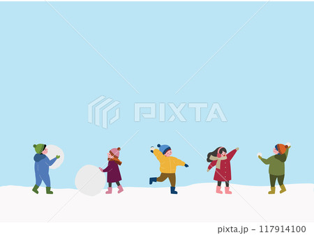 外で雪遊びをする子供たちのイラスト 外で雪遊びをする子供たちのイラスト 117914100
