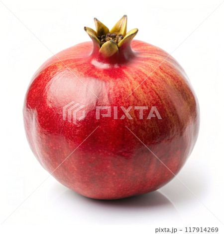 Whole pomegranate isolated on white background. Ai generated 117914269