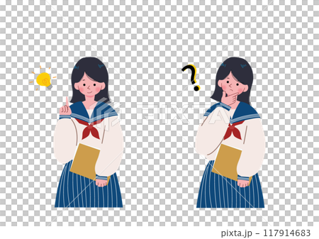 Illustration of a thinking high school girl 117914683