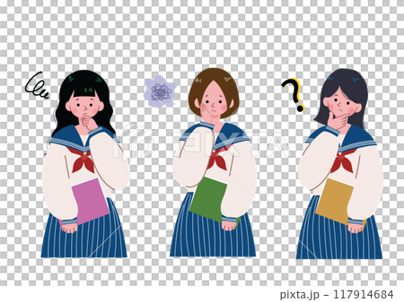 一個思考的高中女生的插圖 117914684