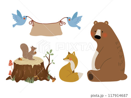 可愛い森の動物たちのイラストセット 117914687