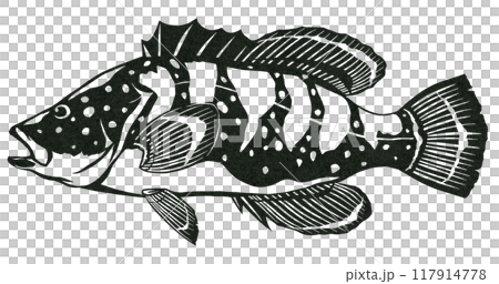 高級魚キジハタのシンプル白黒切り絵イラスト 高級魚キジハタのシンプル白黒切り絵イラスト 117914778
