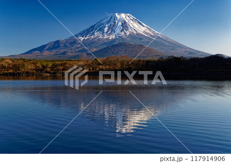 精進湖湖畔から見る冬の富士山 精進湖湖畔から見る冬の富士山 117914906