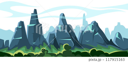 Mountains landscape. Cartoon game background. Stone nature 117915163