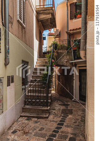 Krk Croatia 26.06.24 A small yard with steps to a private house 117916564