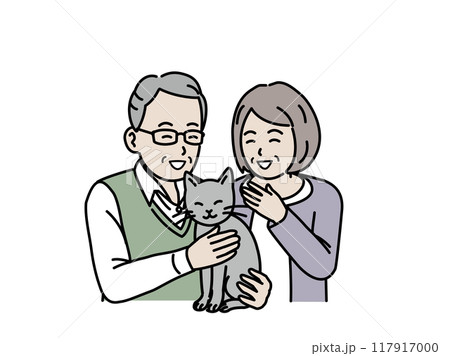 猫を飼う老夫婦のイラスト 117917000