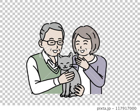猫を飼う老夫婦のイラスト 117917000